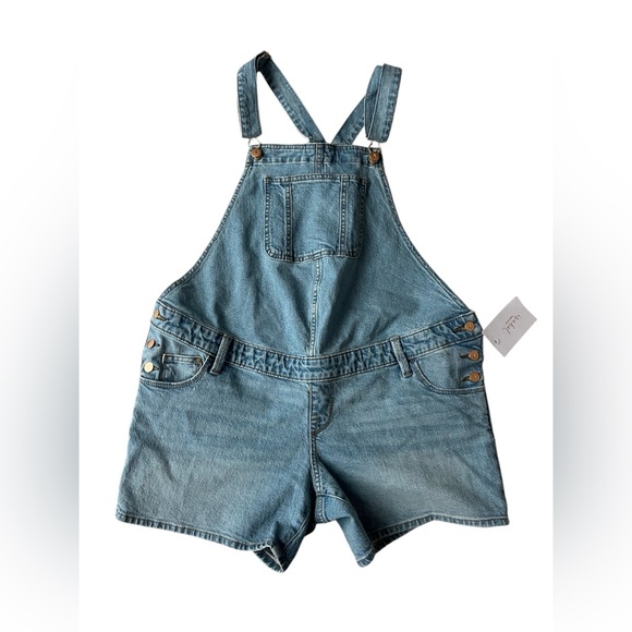 NWT ISABEL MATERNITY DENIM OVERALLS SHORTS 6 - Picture 1 of 6